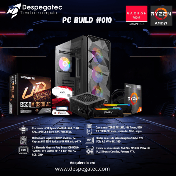 Pc Build AMD Ryzen 5 5600GT #010, RAM 16GB DDR4 3600MHZ, SSD Nvme 500GB