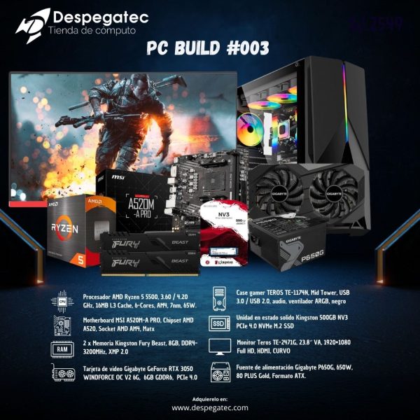 Pc Build Ryzen 5 5500 #03, RAM 16GB DDR4 3200MHZ, SSD Nvme 500GB, RTX 3050 VENTUS
